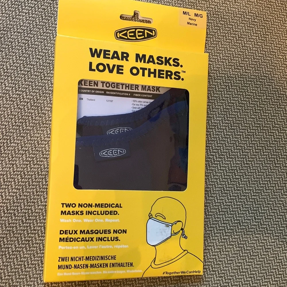 New set of 2 KEEN Together M / L canvas navy blue face masks adjustable adults